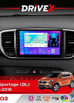 Штатна магнітола для kia sportage (ql) 2015-2018 drivex a-903 qled 9" android 4-ядерний 2+32гб 4x50w(tda7851) бездротовий carplay