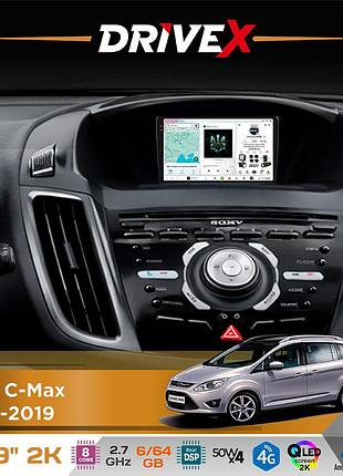Штатная магнитола для ford c-max 2010-2019 drivex s7 2k qled 9" android 8-ядерный 2.7ггц 6x64гб sim-карта 3g/4g ak7808 ab 4x50w