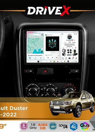 Штатная магнитола для renault duster 2010-2022 drivex s4 qled 9" android 8-ядерный 1.6ггц 4x64гб sim-карта 3g/4g tda7851 4x50w dsp
