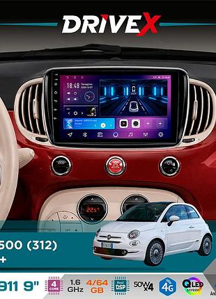 Штатная магнитола для fiat 500 (312) 2015+ drivex se-911 4+64гб qled 9" android 4-ядерный 4x50w(tda7851) dsp беспроводной carplay и
