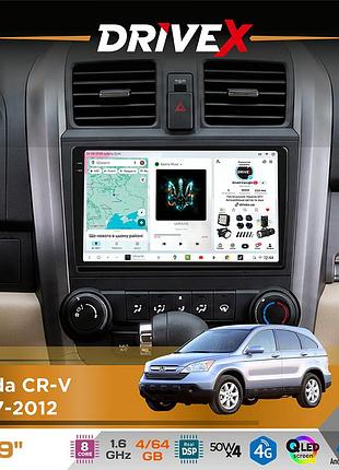 Штатная магнитола для honda cr-v 2007-2012 drivex s4 qled 9" android 8-ядерный 1.6ггц 4x64гб sim-карта 3g/4g tda7851 4x50w dsp