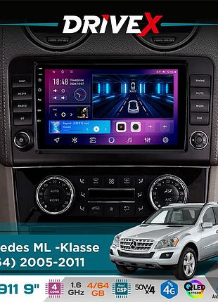 Штатная магнитола для mercedes ml -klasse (w164) 2005-2011 drivex se-911 4+64гб qled 9" android 4-ядерный 4x50w(tda7851) dsp