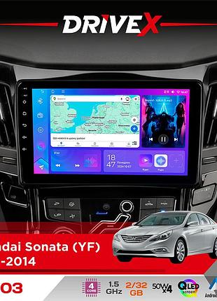 Штатная магнитола для hyundai sonata (yf) 2010-2014 drivex a-903 qled 9" android 4-ядерный 2+32гб 4x50w(tda7851) беспроводной
