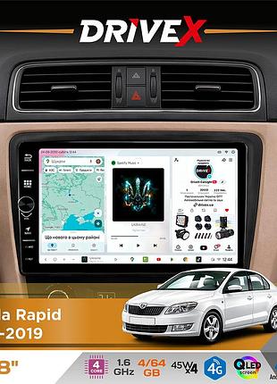 Штатная магнитола для skoda rapid 2012-2019 drivex s3 qled 8" с физическими кнопками android 8-ядерный 1.6ггц 4x64гб sim-карта 3g/4g