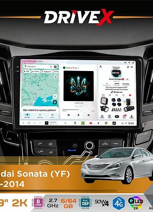 Штатная магнитола для hyundai sonata (yf) 2010-2014 drivex s7 2k qled 9" android 8-ядерный 2.7ггц 6x64гб sim-карта 3g/4g ak7808 ab