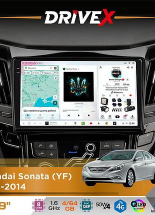 Штатная магнитола для hyundai sonata (yf) 2010-2014 drivex s4 qled 9" android 8-ядерный 1.6ггц 4x64гб sim-карта 3g/4g tda7851