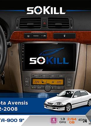 Штатна магнітола для toyota avensis 2002-2008 sokill delta-900 9" android 4-ядерний 2+64гб 4x45w бездротовий carplay та