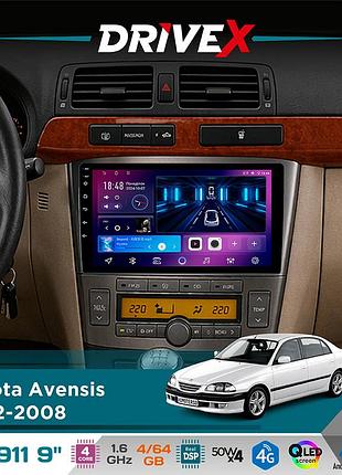 Штатна магнітола для toyota avensis 2002-2008 drivex se-911 4+64гб qled 9" android 4-ядерний 4x50w(tda7851) dsp бездротовий