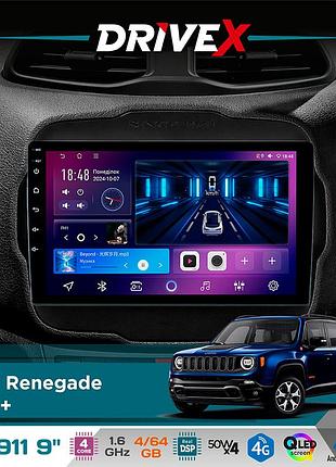 Штатная магнитола для jeep renegade 2014+ drivex se-911 4+64гб qled 9" android 4-ядерный 4x50w(tda7851) dsp беспроводной carplay и