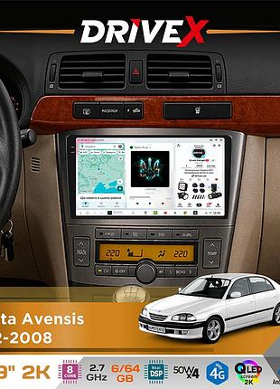 Штатная магнитола для toyota avensis 2002-2008 drivex s7 2k qled 9" android 8-ядерный 2.7ггц 6x64гб sim-карта 3g/4g ak7808 ab