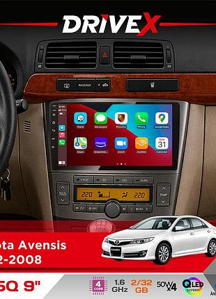 Штатная магнитола для toyota avensis 2002-2008 drivex un5 qled 9" android 4-ядерный 2+32гб 4x45w беспроводной carplay и androidauto