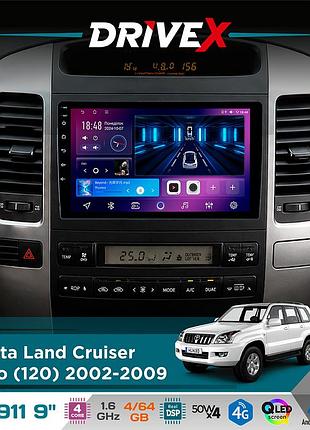 Штатная магнитола для toyota land cruiser prado (120) 2002-2009 drivex se-911 4+64гб qled 9" android 4-ядерный 4x50w(tda7851) dsp