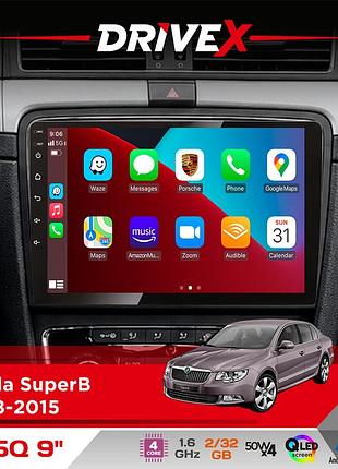 Штатная магнитола для skoda superb 2008-2015 drivex un5 qled 9" android 4-ядерный 2+32гб 4x45w беспроводной carplay и androidauto
