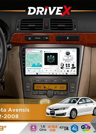 Штатная магнитола для toyota avensis 2002-2008 drivex s3 qled 9" android 8-ядерный 1.6ггц 4x64гб sim-карта 3g/4g 7388 4x45w asp