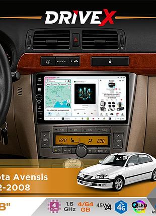 Штатная магнитола для toyota avensis 2002-2008 drivex s3 qled 8" с физическими кнопками android 8-ядерный 1.6ггц 4x64гб sim-карта