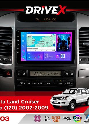 Штатная магнитола для toyota land cruiser prado (120) 2002-2009 drivex a-903 qled 9" android 4-ядерный 2+32гб 4x50w(tda7851)