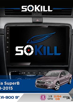 Штатная магнитола для skoda superb 2008-2015 sokill delta-900 9" android 4-ядерный 2+64гб 4x45w беспроводной carplay и androidauto