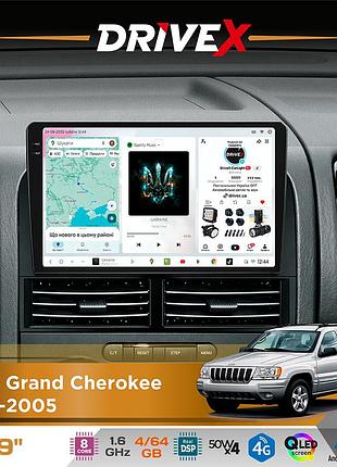 Штатная магнитола для jeep grand cherokee 1998-2005 drivex s4 qled 9" android 8-ядерный 1.6ггц 4x64гб sim-карта 3g/4g tda7851