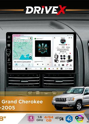 Штатная магнитола для jeep grand cherokee 1998-2005 drivex s3 qled 8" с физическими кнопками android 8-ядерный 1.6ггц 4x64гб