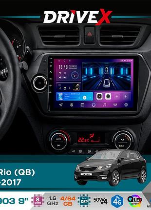 Штатная магнитола для kia rio (qb) 2011-2017 drivex se-903 qled 9" android 8-ядерный 4+64гб sim-карта 3g/4g dsp 4x50w(tda7851)