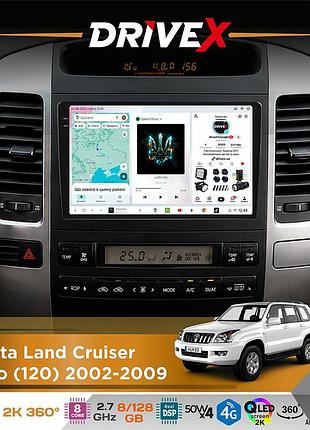 Штатная магнитола для toyota land cruiser prado (120) 2002-2009 drivex s7+ 2k qled 9" android 8-ядерный 2.7ггц 8x128гб sim-карта