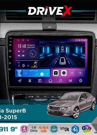 Штатная магнитола для skoda superb 2008-2015 drivex se-911 4+64гб qled 9" android 4-ядерный 4x50w(tda7851) dsp беспроводной carplay