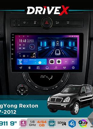 Штатная магнитола для ssangyong rexton 2007-2012 drivex se-911 4+64гб qled 9" android 4-ядерный 4x50w(tda7851) dsp беспроводной
