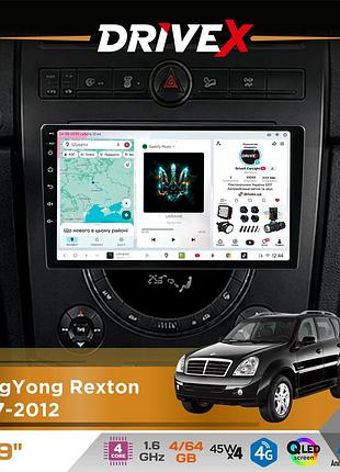 Штатная магнитола для ssangyong rexton 2007-2012 drivex s3 qled 9" android 8-ядерный 1.6ггц 4x64гб sim-карта 3g/4g 7388 4x45w asp