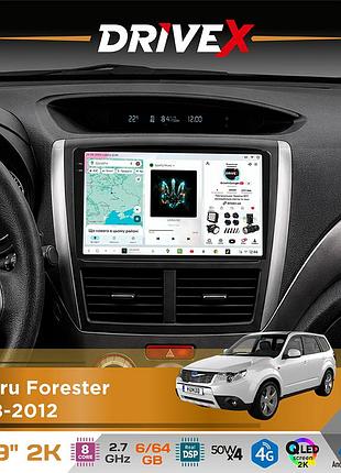 Штатная магнитола для subaru forester 2008-2012 drivex s7 2k qled 9" android 8-ядерный 2.7ггц 6x64гб sim-карта 3g/4g ak7808 ab