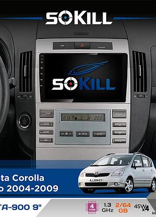 Штатная магнитола для toyota corolla verso 2004-2009 sokill delta-900 9" android 4-ядерный 2+64гб 4x45w беспроводной carplay и