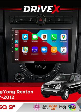 Штатная магнитола для ssangyong rexton 2007-2012 drivex un5 qled 9" android 4-ядерный 2+32гб 4x45w беспроводной carplay и