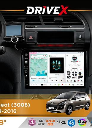 Штатная магнитола для peugeot 3008 2009-2016 drivex s3 qled 8" с физическими кнопками android 8-ядерный 1.6ггц 4x64гб sim-карта