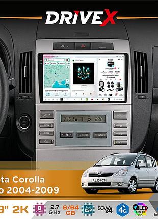 Штатная магнитола для toyota corolla verso 2004-2009 drivex s7 2k qled 9" android 8-ядерный 2.7ггц 6x64гб sim-карта 3g/4g ak7808