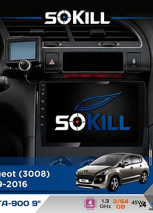Штатная магнитола для peugeot 3008 2009-2016 sokill delta-900 9" android 4-ядерный 2+64гб 4x45w беспроводной carplay и androidauto