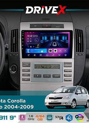 Штатная магнитола для toyota corolla verso 2004-2009 drivex se-911 4+64гб qled 9" android 4-ядерный 4x50w(tda7851) dsp беспроводной