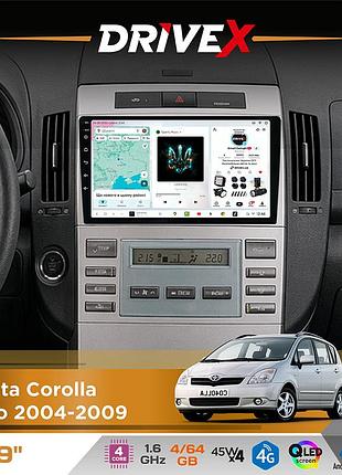 Штатная магнитола для toyota corolla verso 2004-2009 drivex s3 qled 9" android 8-ядерный 1.6ггц 4x64гб sim-карта 3g/4g 7388 4x45w
