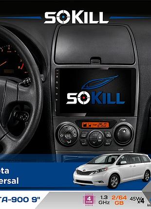 Штатная магнитола для toyota universal sokill delta-900 9" android 4-ядерный 2+64гб 4x45w беспроводной carplay и androidauto
