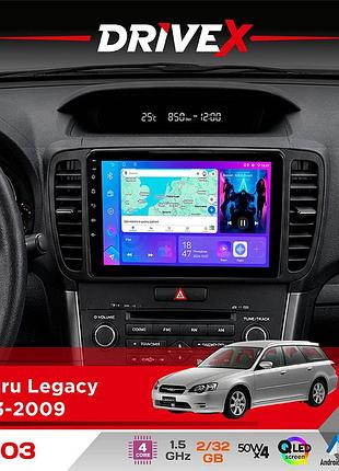 Штатна магнітола для subaru legacy 2003-2009 drivex a-903 qled 9" android 4-ядерний 2+32гб 4x50w(tda7851) бездротовий carplay та