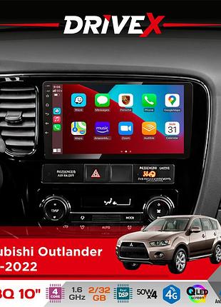 Штатная магнитола для mitsubishi outlander 2012-2022 drivex un8 qled 10" android 4-ядерный 2x32гб 4x45w беспроводной carplay и
