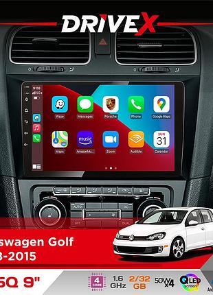 Штатная магнитола для volkswagen golf 2008-2015 drivex un5 qled 9" android 4-ядерный 2+32гб 4x45w беспроводной carplay и
