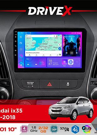 Штатная магнитола для hyundai ix35 2010-2018 drivex a-1001 10" android 4-ядерный 2+32гб 4x45w беспроводной carplay и androidauto