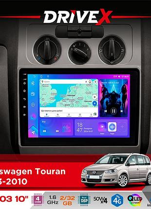 Штатная магнитола для volkswagen touran 2003-2010 drivex a-1003 qled 10" android 2+32гб 4-ядерный 4x50w(tda7851) беспроводной