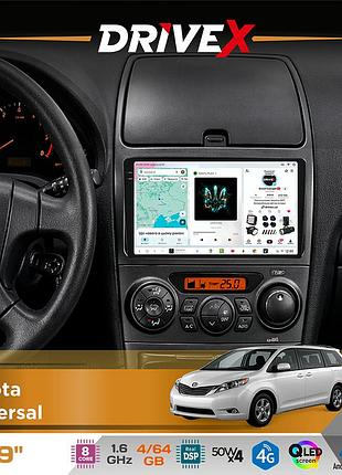 Штатная магнитола для toyota universal drivex s4 qled 9" android 8-ядерный 1.6ггц 4x64гб sim-карта 3g/4g tda7851 4x50w dsp ak7604