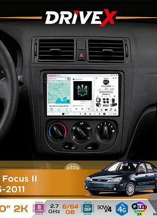 Штатная магнитола для ford focus ii 2005-2011 drivex s7 2k qled 10" android 8-ядерный 2.7ггц 6x64гб sim-карта 3g/4g ak7808 ab