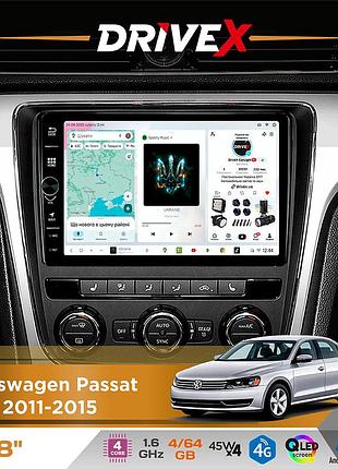 Штатная магнитола для volkswagen passat nms 2011-2015 drivex s3 qled 8" с физическими кнопками android 8-ядерный 1.6ггц 4x64гб
