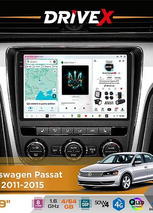 Штатная магнитола для volkswagen passat nms 2011-2015 drivex s4 qled 9" android 8-ядерный 1.6ггц 4x64гб sim-карта 3g/4g tda7851