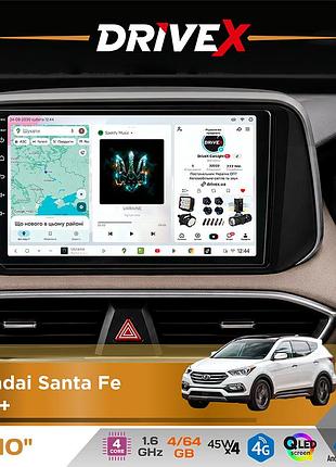 Штатная магнитола для hyundai santa fe 2018+ drivex s3 qled 10" android 8-ядерный 1.6ггц 4x64гб sim-карта 3g/4g 7388 4x45w asp