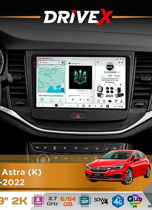 Штатна магнітола для opel astra (k) 2015-2022 drivex s7 2k qled 9" android 8-ядерний 2.7ггц 6x64гб sim-картка 3g/4g ak7808 ab