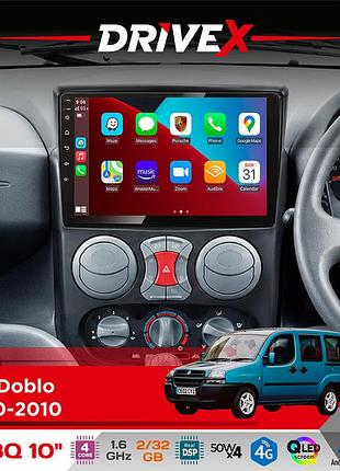 Штатная магнитола для fiat doblo 2000-2010 drivex un8 qled 10" android 4-ядерный 2x32гб 4x45w беспроводной carplay и androidauto