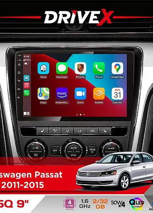 Штатная магнитола для volkswagen passat nms 2011-2015 drivex un5 qled 9" android 4-ядерный 2+32гб 4x45w беспроводной carplay и